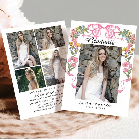 トレンディーピンクボウコケット5 PHOTO卒業パーティー 招待状