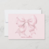 トレンディーピンクボウパーソナライズされたネーム・モノグラム ノートカード (正面)