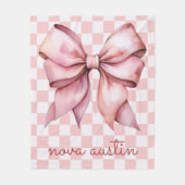 トレンディーピンクボウパーソナライズされたネーム・モノグラム フリースブランケット (正面)