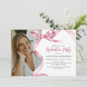 トレンディーピンクボウフォト卒業招待状 シーズンカード (スタンド正面)