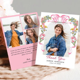 トレンディーピンクボウリボン4 PHOTO卒業パーティー サンキューカード