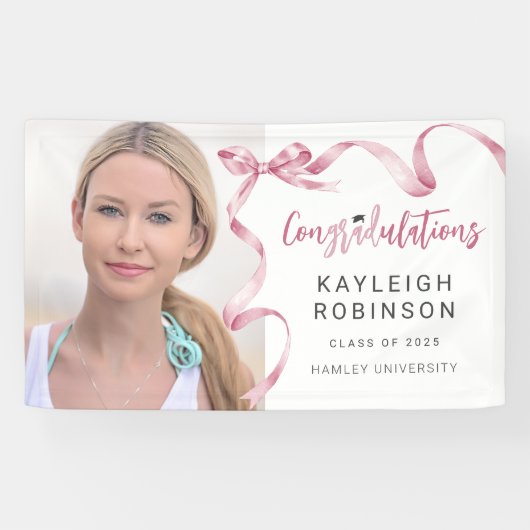 トレンディーピンクボウ写真卒業 横断幕 (横)
