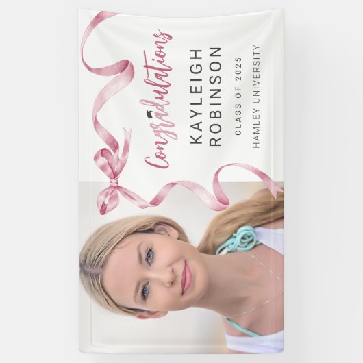 トレンディーピンクボウ写真卒業 横断幕 (縦)