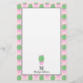 トレンディーピンクポットサボテン |パーソナライズされた | 便箋 (正面)