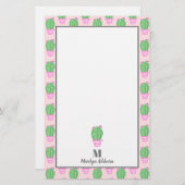 トレンディーピンクポットサボテン |パーソナライズされた | 便箋 (正面/裏面)