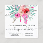 トレンディーピンクミントフローラ水色helloスクリプト スクエア名刺 (裏面)