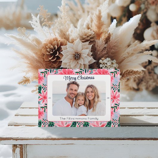 トレンディーピンクモダンメリークリスマスフォト シーズンカード