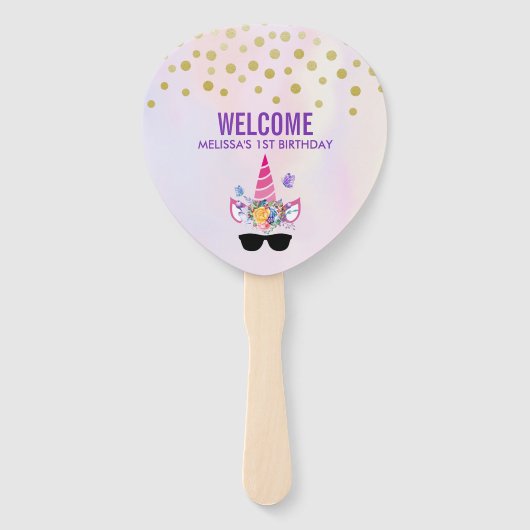 トレンディーピンクユニコーンインサングラス誕生日 ハンドファン (正面)