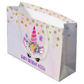 トレンディーピンクユニコーン紙吹雪&フラワーズ誕生日 ラージペーパーバッグ (裏面アングル)