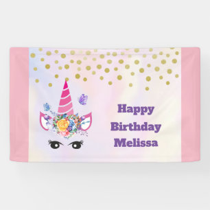 トレンディーピンクユニコーン紙吹雪&フラワーズ誕生日 横断幕