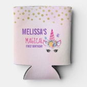 トレンディーピンクユニコーン紙吹雪&フラワーズ誕生日 缶クーラー (正面)