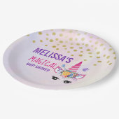 トレンディーピンクユニコーン紙吹雪&フラワーベビーシャワー ペーパープレート (アングル)