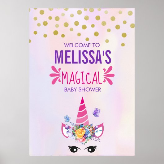 トレンディーピンクユニコーン紙吹雪&フラワーベビーシャワー ポスター (正面)