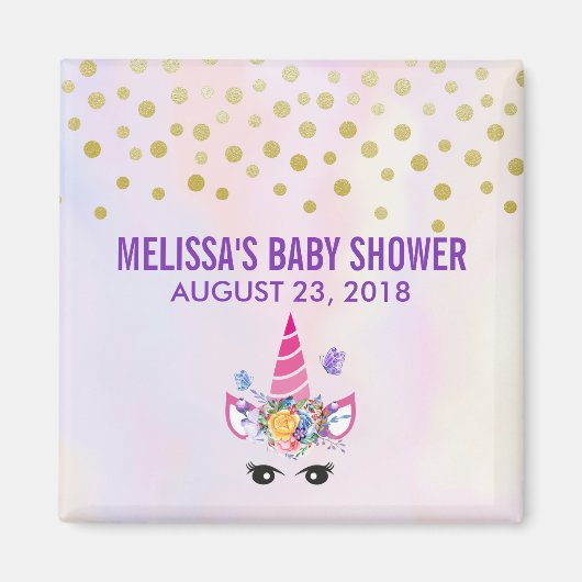 トレンディーピンクユニコーン紙吹雪&フラワーベビーシャワー マグネット (正面)