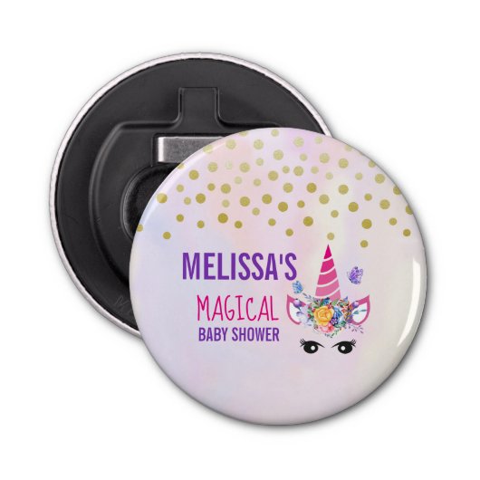 トレンディーピンクユニコーン紙吹雪&フラワーベビーシャワー 栓抜き (正面)