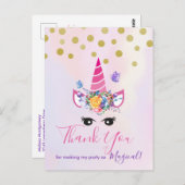 トレンディーピンクユニコーン花とパーティーありがとう ポストカード (正面/裏面)