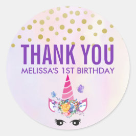 トレンディーピンクユニコーン花誕生日 ラウンドシール