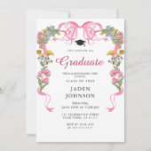 トレンディーピンクリボン写真卒業パーティー 招待状 (正面)