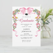 トレンディーピンクリボン写真卒業パーティー 招待状 (スタンド正面)