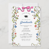 トレンディーピンクリボン写真卒業パーティー 招待状 (正面)