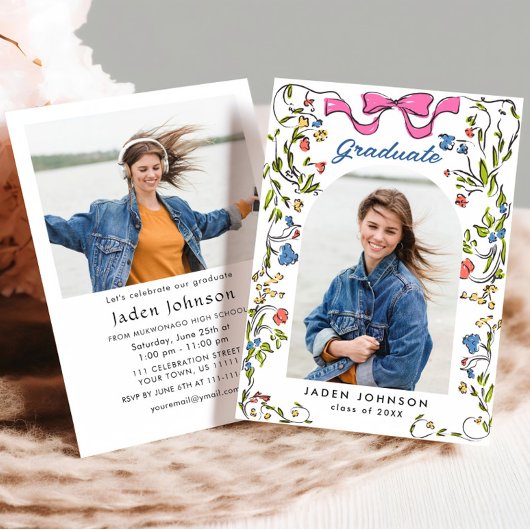 トレンディーピンクリボン2写真卒業パーティー 招待状