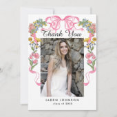 トレンディーピンクリボン5写真卒業パーティー サンキューカード (正面)