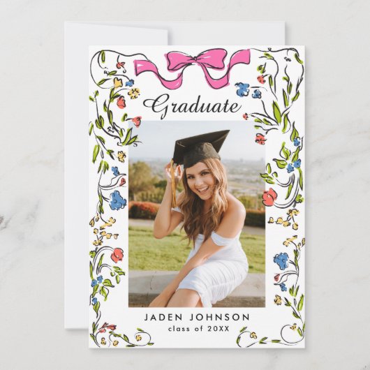 トレンディーピンクリボン5写真卒業パーティー 招待状 (正面)