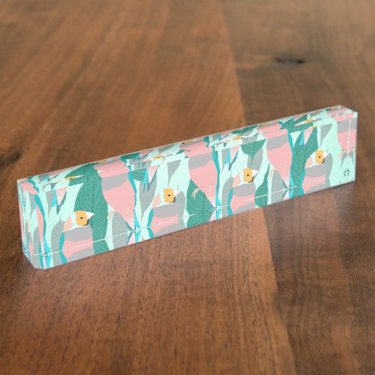 トレンディーピンクレインボーフィンチバード&グリーンフリージ デスクネームプレート (側面)