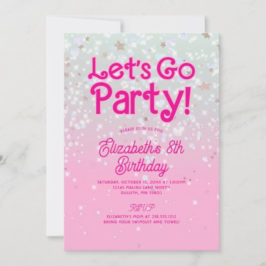 トレンディーピンクレッツゴーパーティー誕生日 招待状 (正面)