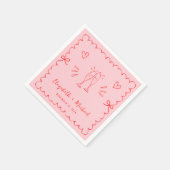トレンディーピンクレッド波形結婚フレーム スタンダードカクテルナプキン (角)
