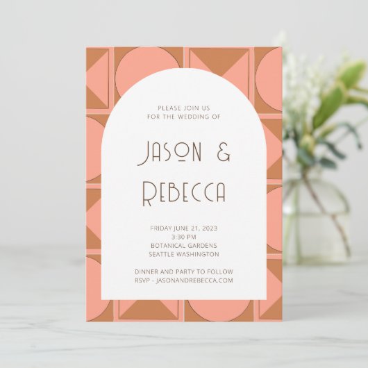 トレンディーピンクレトロ幾何学全体結婚の 招待状 (スタンド正面)