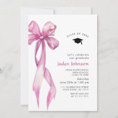 トレンディーピンクローズボウリボンPHOTO卒業パーティー 招待状 (正面)