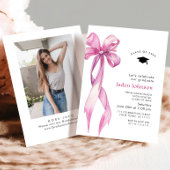 トレンディーピンクローズボウリボンPHOTO卒業パーティー 招待状