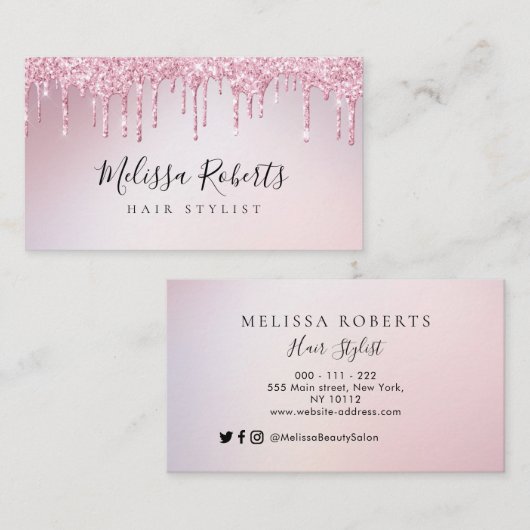 トレンディーピンクローズ金ゴールドギッター美容師 名刺 (正面/裏面)
