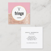 トレンディーピンクローズ金ゴールドシークイン美容師サロン スクエア名刺 (正面/裏面)