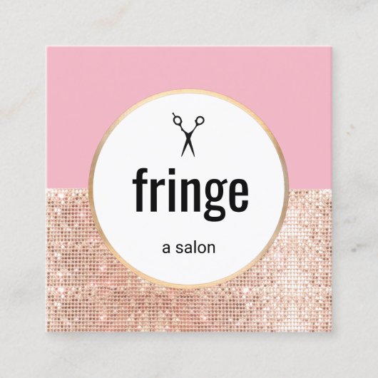 トレンディーピンクローズ金ゴールドシークイン美容師サロン スクエア名刺 (正面)