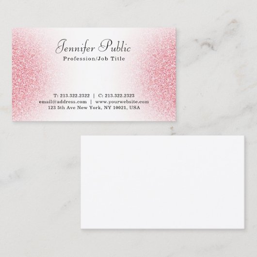 トレンディーピンクローズ金ゴールドモダングリッター 名刺 (正面/裏面)