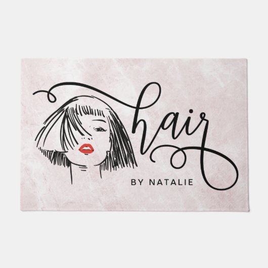 トレンディーピンク大理石ヘアシック ドアマット (正面)