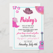 トレンディーピンク女性のカーボーイ誕生日招待状 招待状 (正面/裏面)