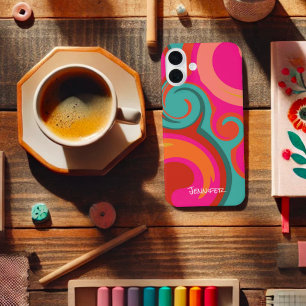 トレンディーピンク抽象芸術渦パーソナライズされたモダン Case-Mate iPhone 14 PLUSケース
