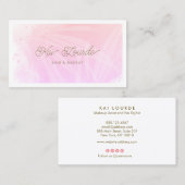 トレンディーピンク水彩植物葉 名刺 (正面/裏面)