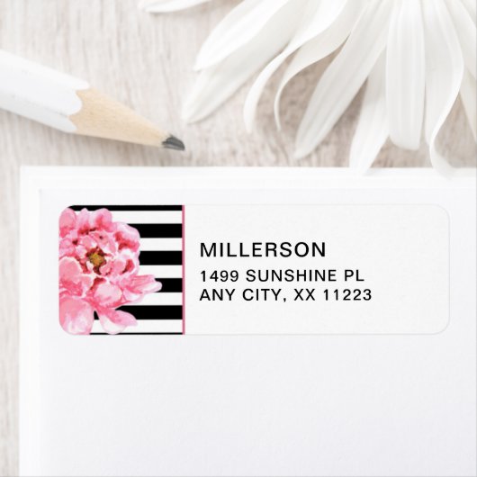 トレンディーピンク牡丹+白黒のアドストライプレス ラベル (インサイチュ)