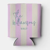 トレンディーピンク白ストライプ色カスタムス結婚クリプト 缶クーラー (正面)