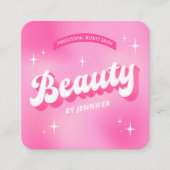 トレンディーピンク美しいサロンレトロガーリーGroovyラッシュ スクエア名刺 (正面)