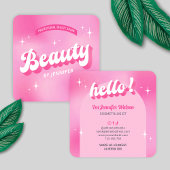 トレンディーピンク美しいサロンレトロガーリーGroovyラッシュ スクエア名刺