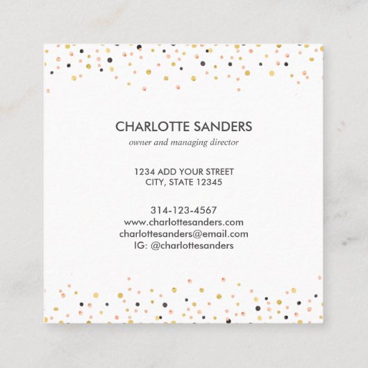 トレンディーピンク金ゴールドグリッター紙吹雪名刺 スクエア名刺 (裏面)