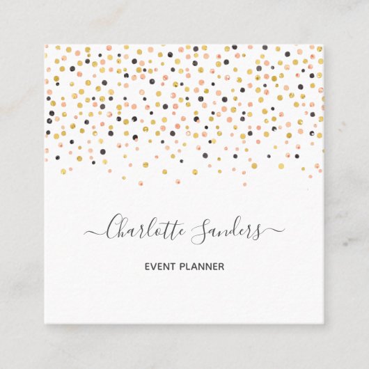 トレンディーピンク金ゴールドグリッター紙吹雪名刺 スクエア名刺 (正面)