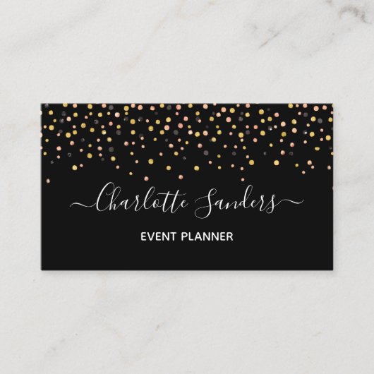 トレンディーピンク金ゴールドグリッター紙吹雪名刺 名刺 (正面)