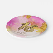 トレンディーピンク金ゴールドスウィート16誕生日紙プレート ペーパープレート (アングル)