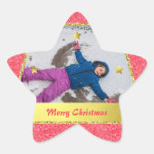 トレンディーピンク金ゴールドスターグリッターメリークリスマス 星シール (正面)